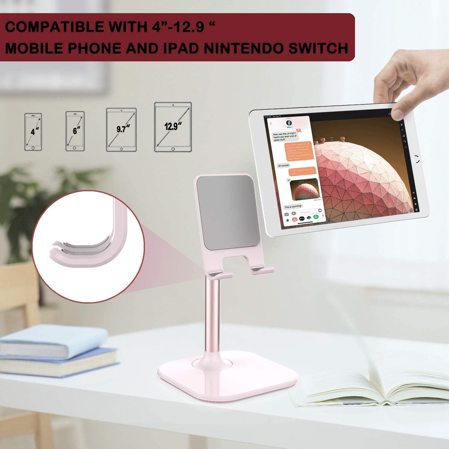 Cell Phone Stand – Phone Holder for Desk, Compatible with iPhone, Android, and Tablets