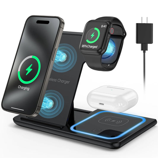 3-in-1 Wireless Charger: 18W Fast Charging Station for iPhone, Apple Watch, and AirPods